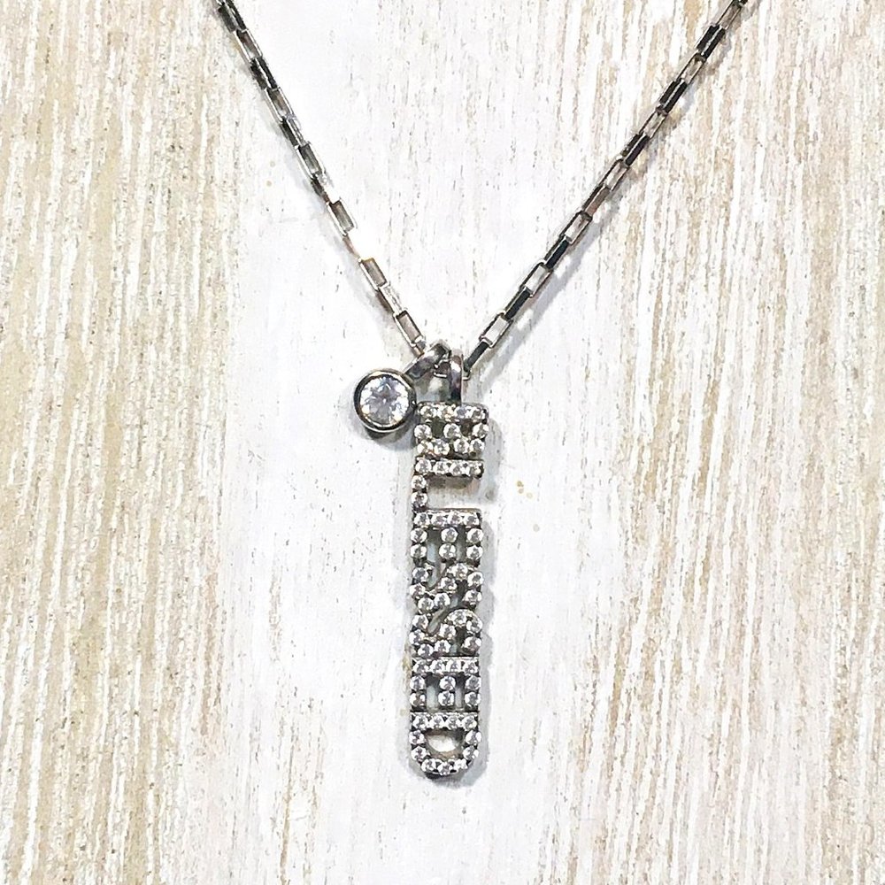 GENUINE CZ STERLING SILVER 925 "BLESSED" PENDANT NECKLACE 16" +2" EXT LINK CHAIN